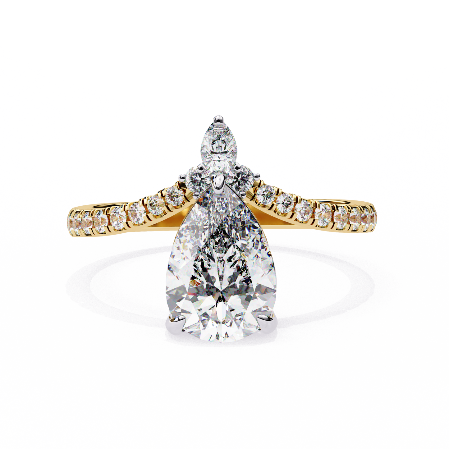 Iconique Exquisite 1.72 CT Pear-Cut Diamond V-Shaped Pavé Ring