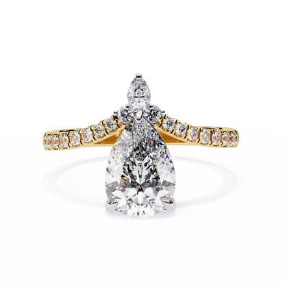 Iconique Exquisite 1.72 CT Pear-Cut Diamond V-Shaped Pavé Ring