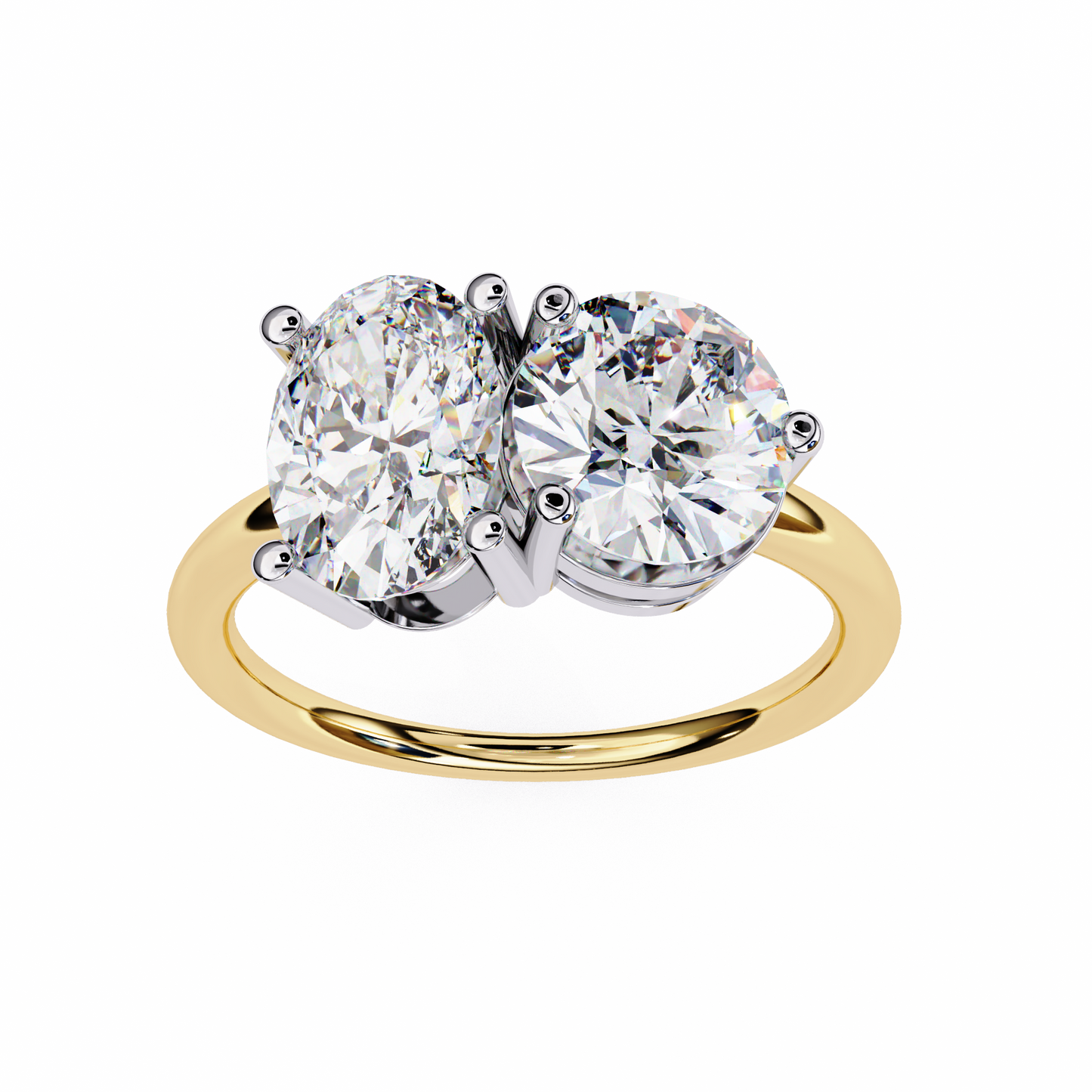 3.32 CTW "Toi et Moi" Oval & Round Diamond Ring in Yellow Gold