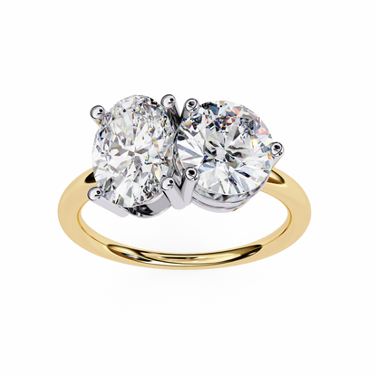 3.32 CTW "Toi et Moi" Oval & Round Diamond Ring in Yellow Gold
