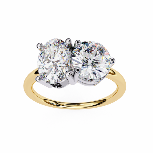 3.32 CTW "Toi et Moi" Oval & Round Diamond Ring in Yellow Gold