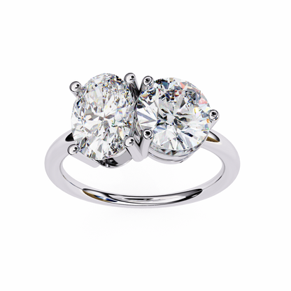 3.32 CTW "Toi et Moi" Oval & Round Diamond Ring in Yellow Gold