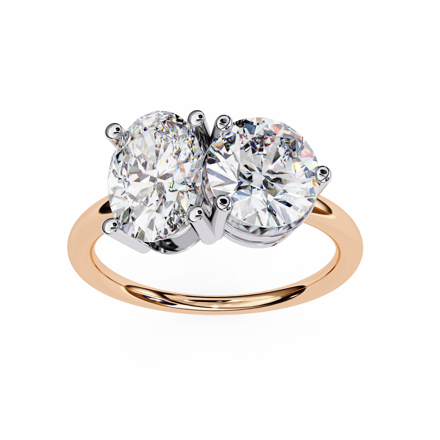 3.32 CTW "Toi et Moi" Oval & Round Diamond Ring in Yellow Gold