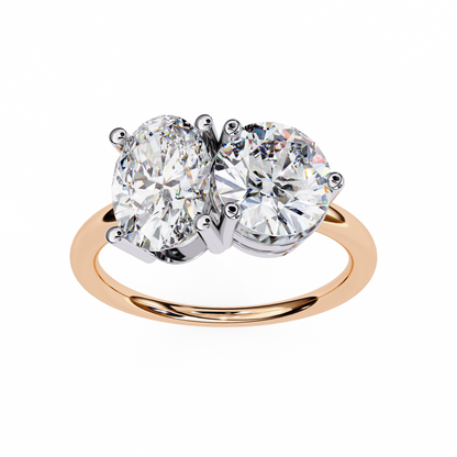 3.32 CTW "Toi et Moi" Oval & Round Diamond Ring in Yellow Gold