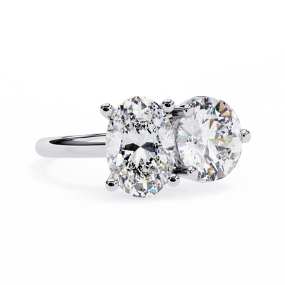 3.32 CTW "Toi et Moi" Oval & Round Diamond Ring in Yellow Gold