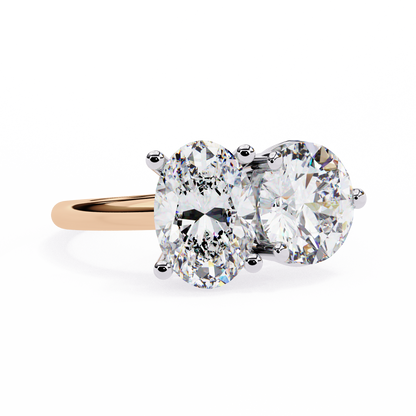 3.32 CTW "Toi et Moi" Oval & Round Diamond Ring in Yellow Gold