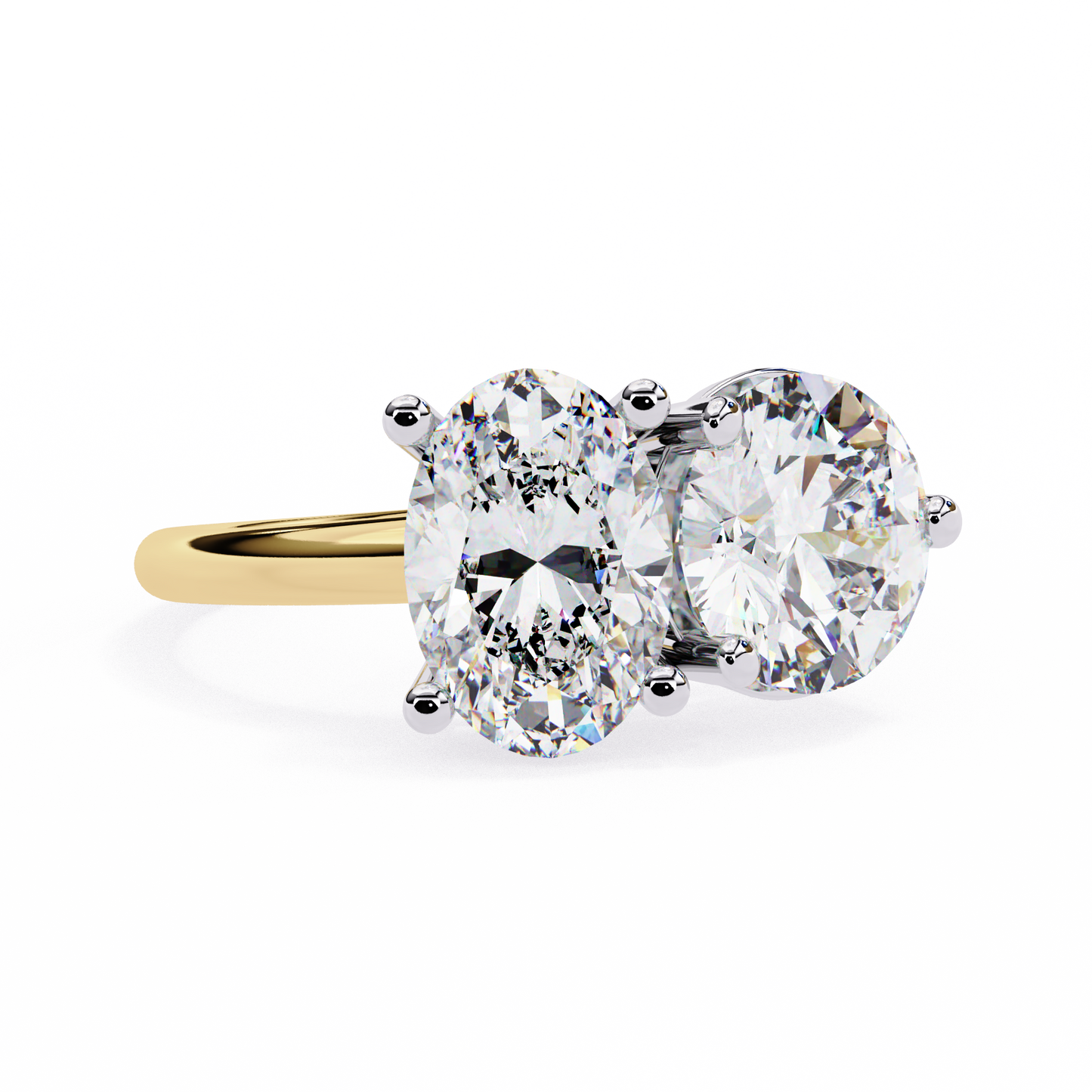3.32 CTW "Toi et Moi" Oval & Round Diamond Ring in Yellow Gold