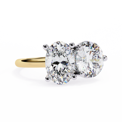 3.32 CTW "Toi et Moi" Oval & Round Diamond Ring in Yellow Gold