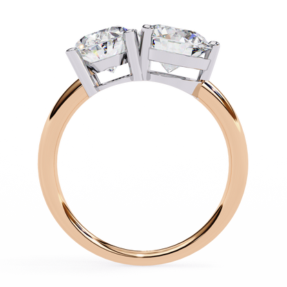 3.32 CTW "Toi et Moi" Oval & Round Diamond Ring in Yellow Gold