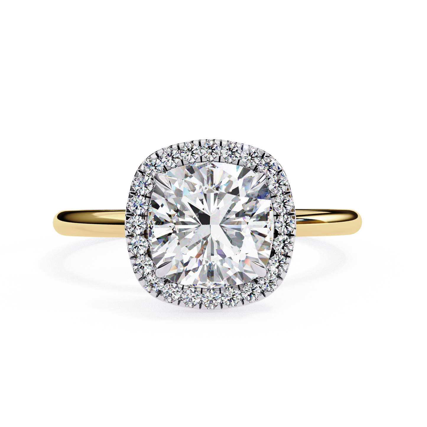 Lumineux Prisme: Cushion-Cut Halo Engagement Ring in Yellow Gold (1.91 CTW)