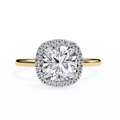 Lumineux Prisme: Cushion-Cut Halo Engagement Ring in Yellow Gold (1.91 CTW)