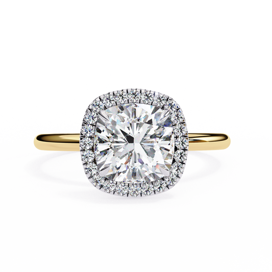 Lumineux Prisme: Cushion-Cut Halo Engagement Ring in Yellow Gold (1.91 CTW)