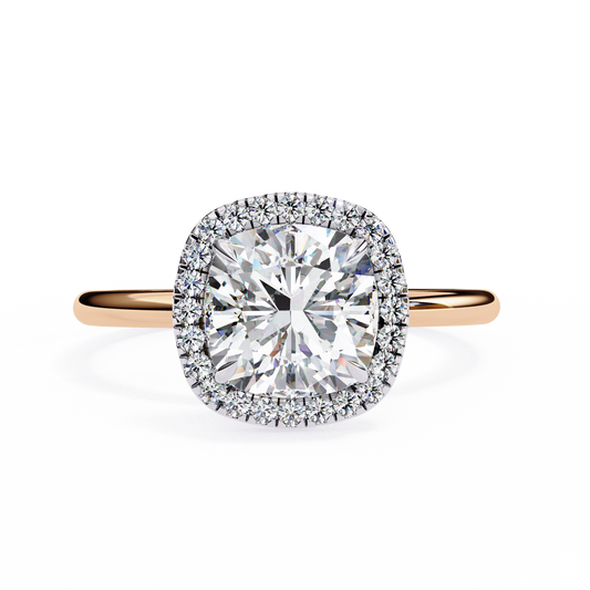 Lumineux Prisme: Cushion-Cut Halo Engagement Ring in Yellow Gold (1.91 CTW)
