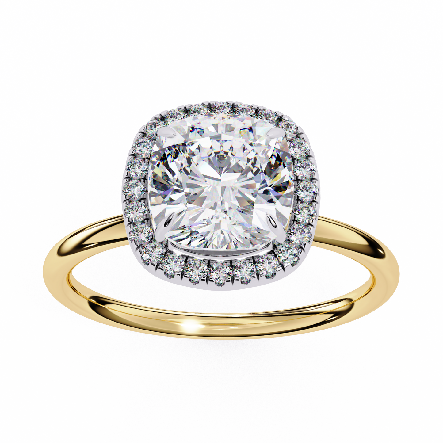 Lumineux Prisme: Cushion-Cut Halo Engagement Ring in Yellow Gold (1.91 CTW)