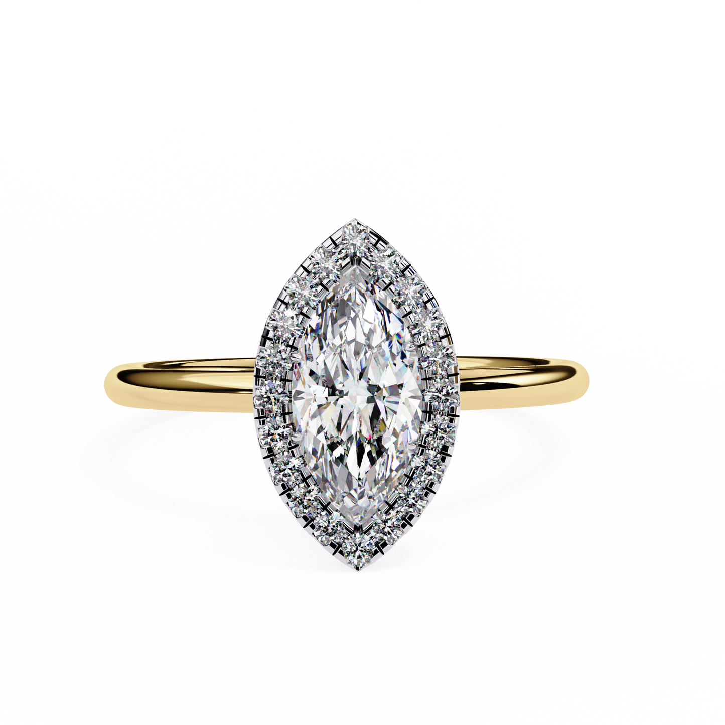 The Velvet Petal: (0.98 CTW) Marquise Diamond Halo Ring in Solid Gold