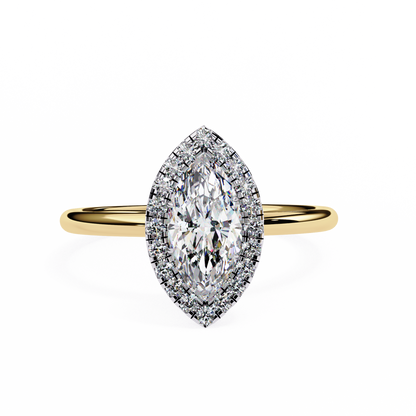 The Velvet Petal: (0.98 CTW) Marquise Diamond Halo Ring in Solid Gold