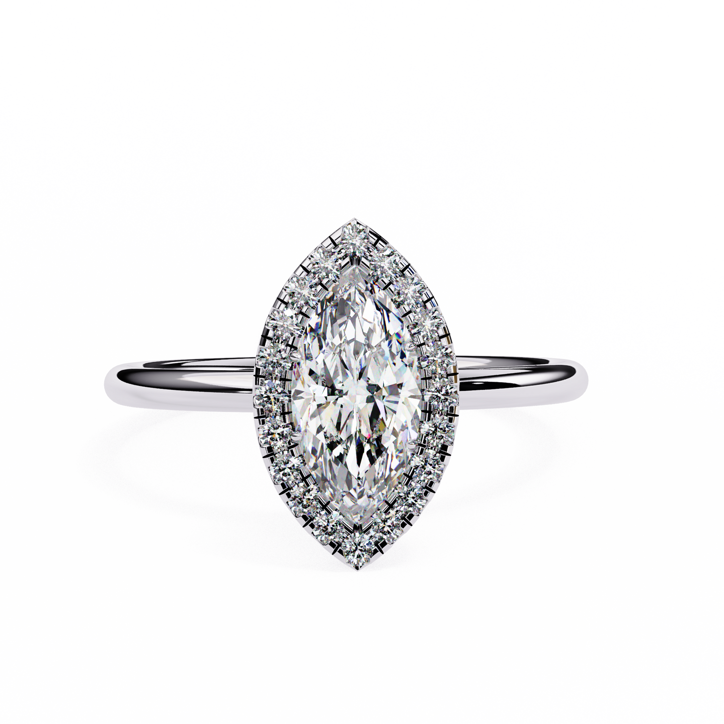 The Velvet Petal: (0.98 CTW) Marquise Diamond Halo Ring in Solid Gold