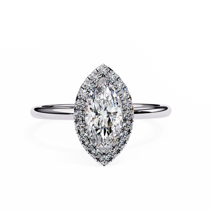 The Velvet Petal: (0.98 CTW) Marquise Diamond Halo Ring in Solid Gold