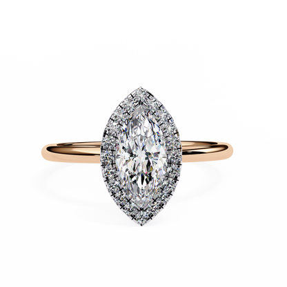 The Velvet Petal: (0.98 CTW) Marquise Diamond Halo Ring in Solid Gold
