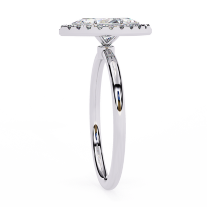The Velvet Petal: (0.98 CTW) Marquise Diamond Halo Ring in Solid Gold