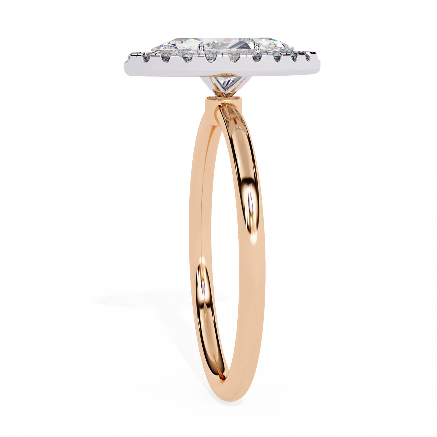 The Velvet Petal: (0.98 CTW) Marquise Diamond Halo Ring in Solid Gold