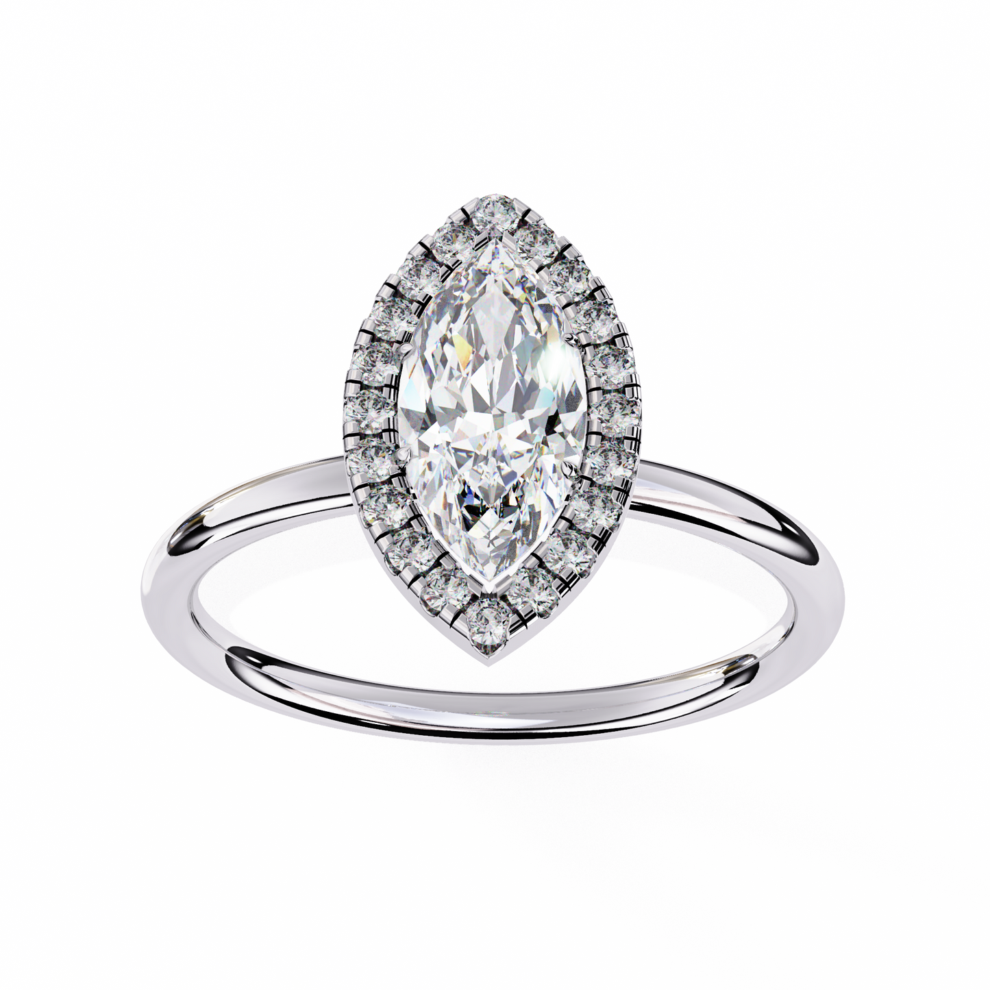 The Velvet Petal: (0.98 CTW) Marquise Diamond Halo Ring in Solid Gold