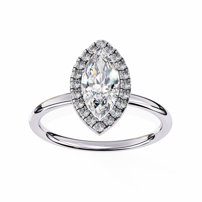The Velvet Petal: (0.98 CTW) Marquise Diamond Halo Ring in Solid Gold