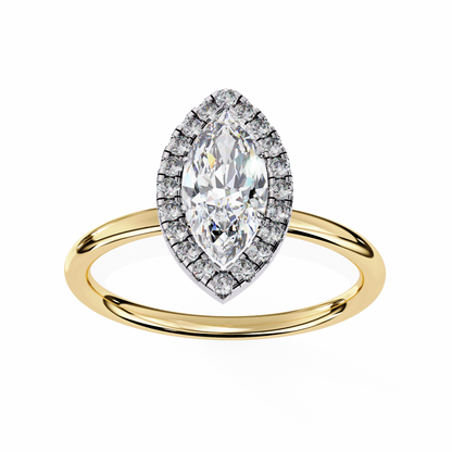 The Velvet Petal: (0.98 CTW) Marquise Diamond Halo Ring in Solid Gold