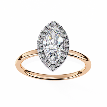 The Velvet Petal: (0.98 CTW) Marquise Diamond Halo Ring in Solid Gold