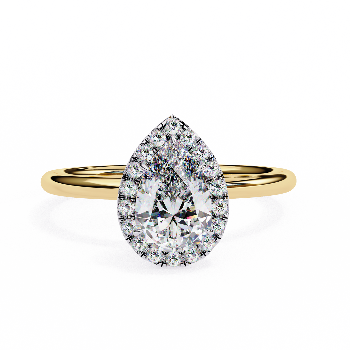 Timeless Pear-Cut 1.35 Ct Diamond Halo Engagement Ring in Yellow Gold