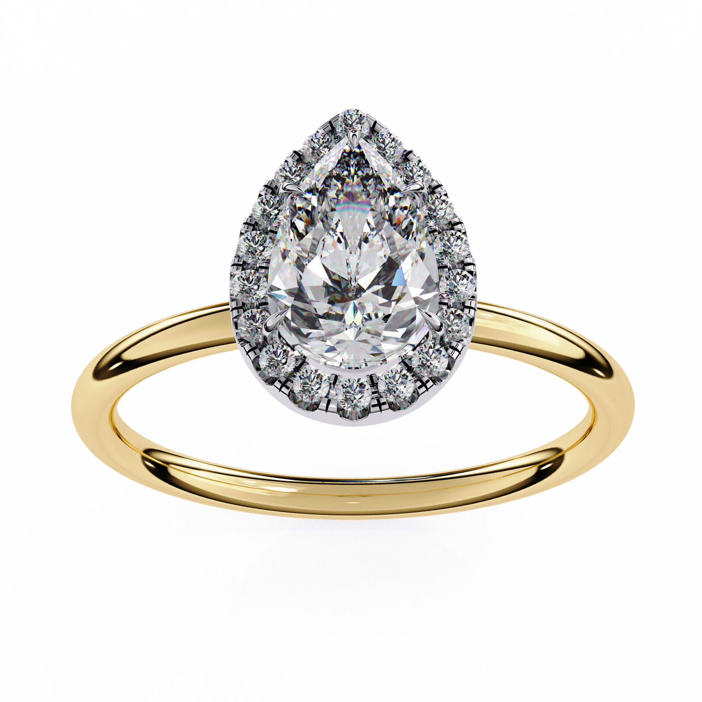 Timeless Pear-Cut 1.35 Ct Diamond Halo Engagement Ring in Yellow Gold