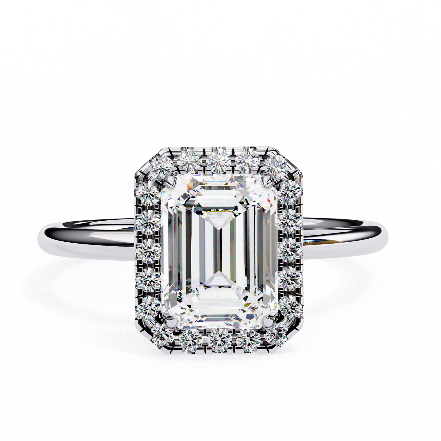 Classic Emerald-Cut 1.83 Ct Diamond Halo Engagement Ring in Rose Gold