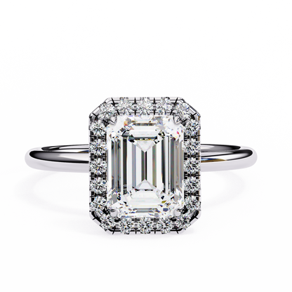 Classic Emerald-Cut 1.83 Ct Diamond Halo Engagement Ring in Rose Gold