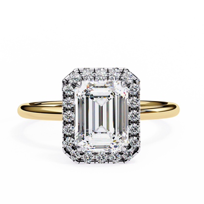 Classic Emerald-Cut 1.83 Ct Diamond Halo Engagement Ring in Rose Gold