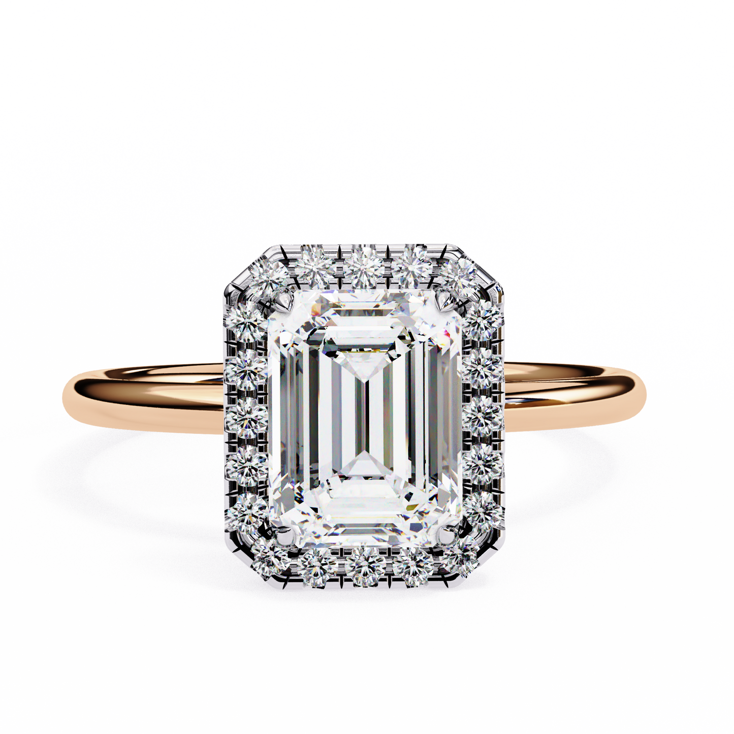 Classic Emerald-Cut 1.83 Ct Diamond Halo Engagement Ring in Rose Gold