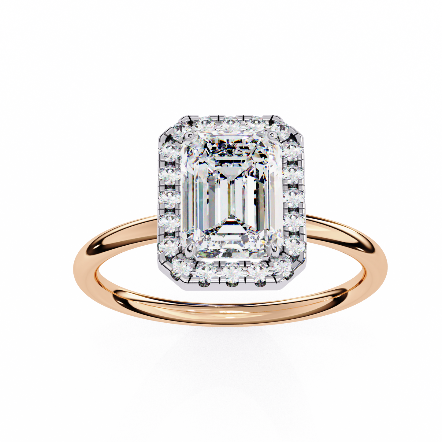 Classic Emerald-Cut 1.83 Ct Diamond Halo Engagement Ring in Rose Gold