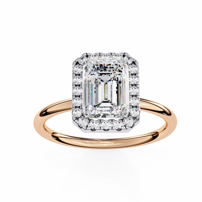 Classic Emerald-Cut 1.83 Ct Diamond Halo Engagement Ring in Rose Gold