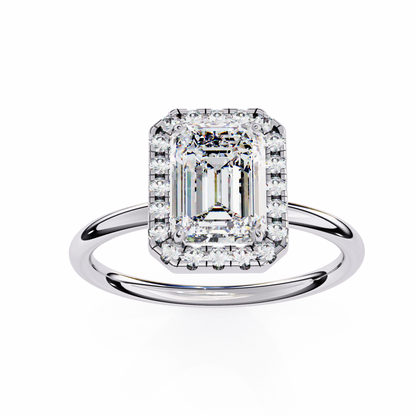 Classic Emerald-Cut 1.83 Ct Diamond Halo Engagement Ring in Rose Gold
