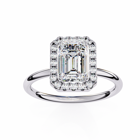Classic Emerald-Cut 1.83 Ct Diamond Halo Engagement Ring in Rose Gold