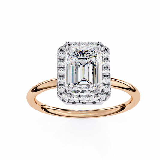 Classic Emerald-Cut 1.83 Ct Diamond Halo Engagement Ring in Rose Gold