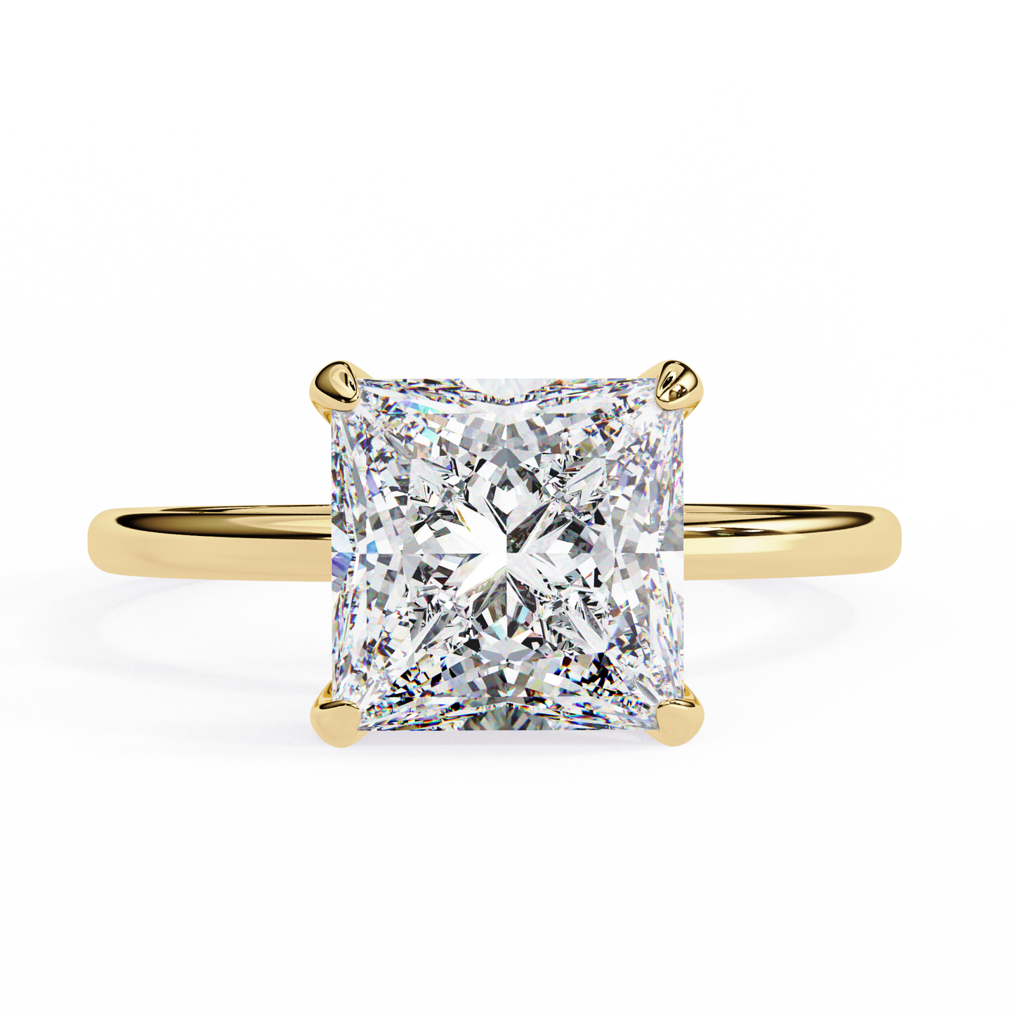 Classic Princess-Cut 2.26 Ct Solitaire with Hidden Halo in Yellow Gold
