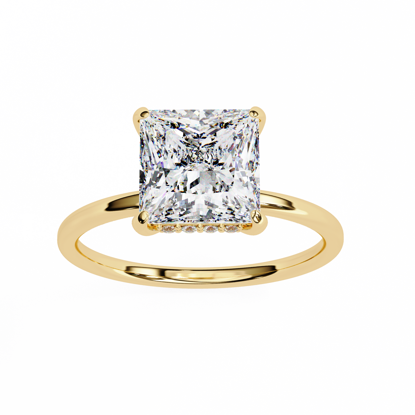 Classic Princess-Cut 2.26 Ct Solitaire with Hidden Halo in Yellow Gold