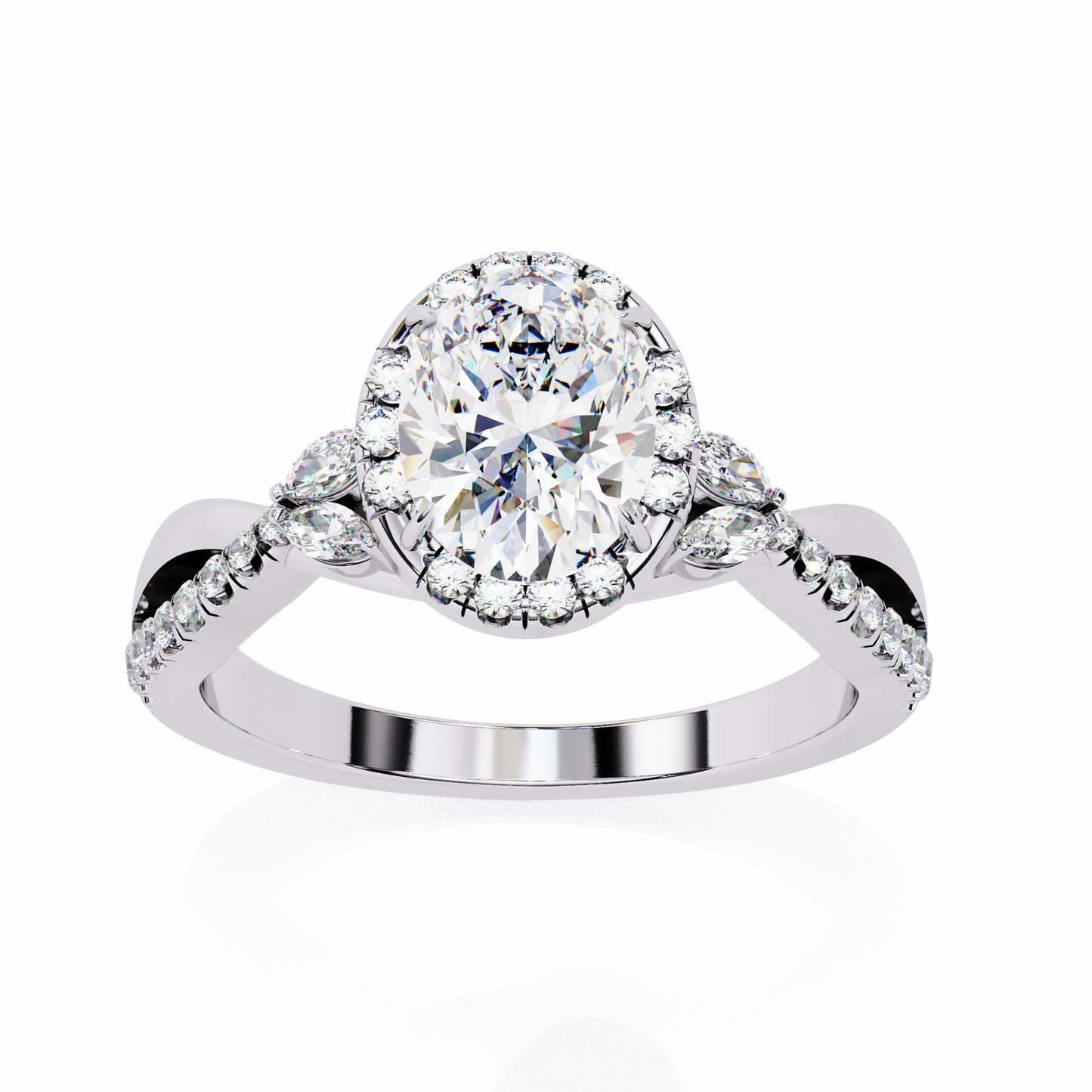 1.00 Ct Oval Halo Infinity Twist Diamond Engagement Ring in White Gold