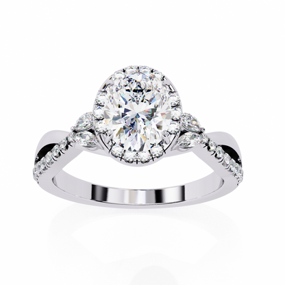 1.00 Ct Oval Halo Infinity Twist Diamond Engagement Ring in White Gold