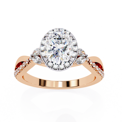 1.00 Ct Oval Halo Infinity Twist Diamond Engagement Ring in White Gold