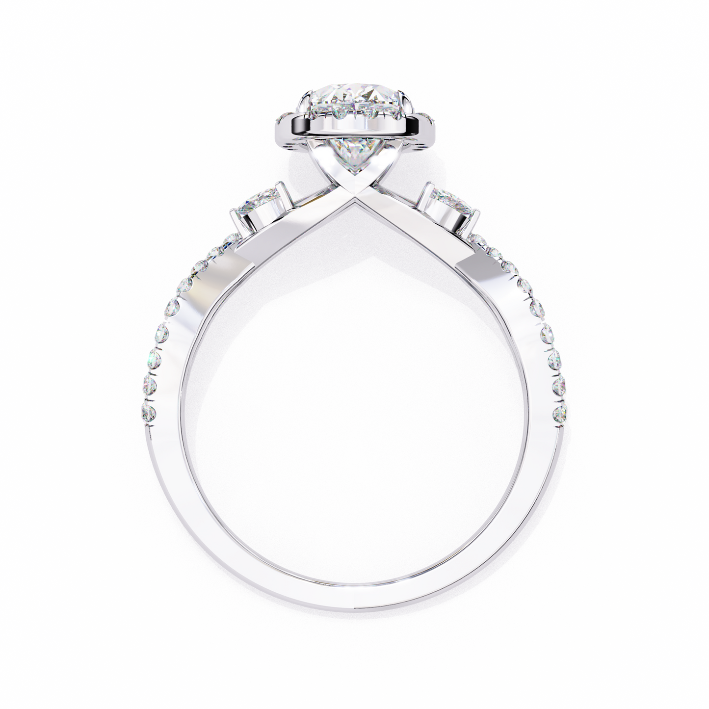 1.00 Ct Oval Halo Infinity Twist Diamond Engagement Ring in White Gold