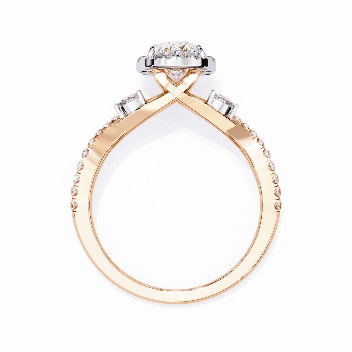 1.00 Ct Oval Halo Infinity Twist Diamond Engagement Ring in White Gold