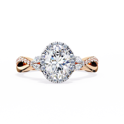 1.00 Ct Oval Halo Infinity Twist Diamond Engagement Ring in White Gold