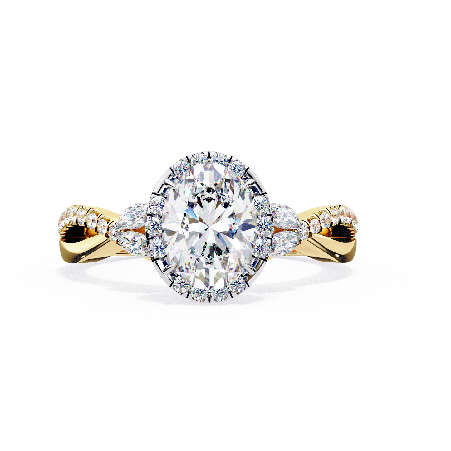 1.00 Ct Oval Halo Infinity Twist Diamond Engagement Ring in White Gold