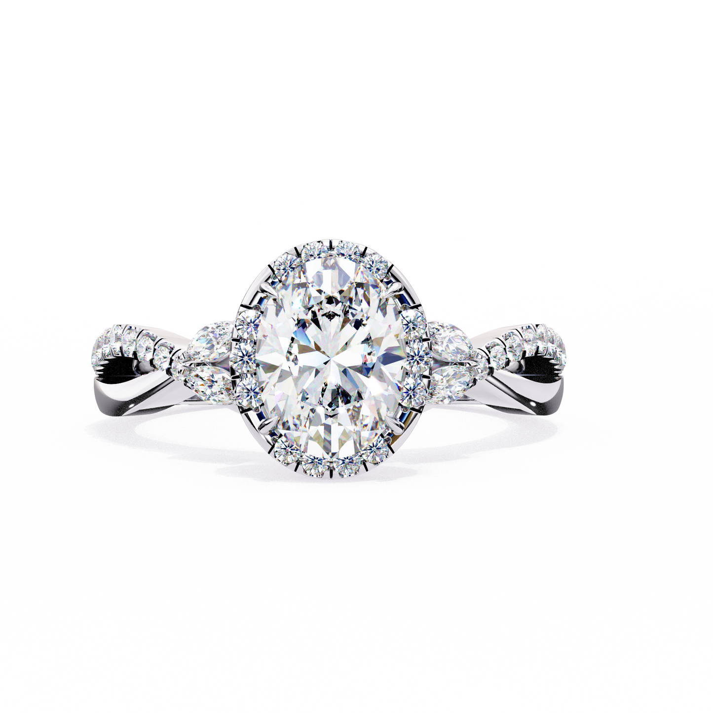 1.00 Ct Oval Halo Infinity Twist Diamond Engagement Ring in White Gold
